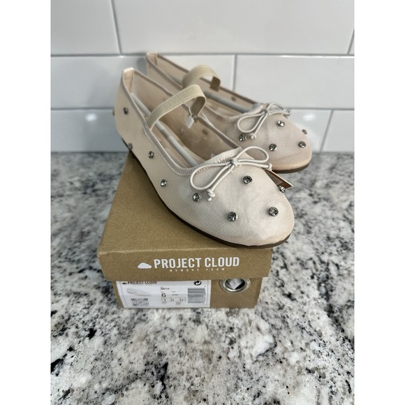 Project Cloud: Memory Foam Comfort, Ivory Rhinestone Mesh Women's Mary Jane Sz 6 - Picture 1 of 8